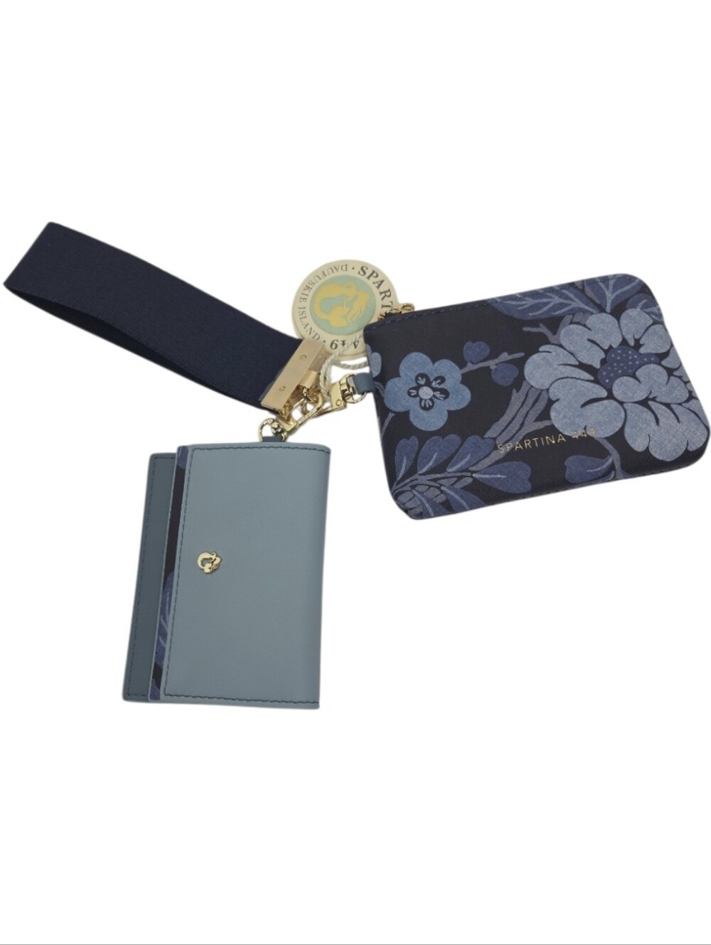 Spartina 449 Grab N Go Japonica Floral Navy Dual Wristlet Card Case Pouch NWT